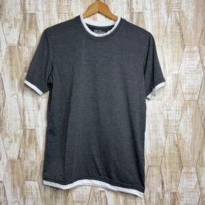 Galaxy by Harvic Mens Layered Look Crewneck T-Shirt Charcoal Gray White Size M